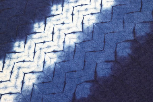 Close-up of intricate Awa indigo dye patterns on Japanese cloth