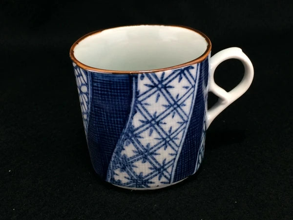 Detailed view of Shozui-style indigo motifs on Mino ware cup