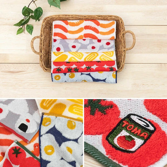 acquard towel handkerchief from the GuuGuu series with soft, fluffy texture and playful design, displayed flat.