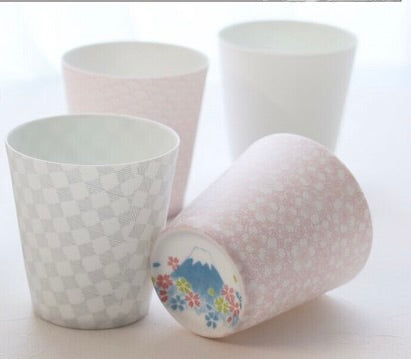 Bottom view of Sakura Fuji porcelain tumbler featuring Mount Fuji design