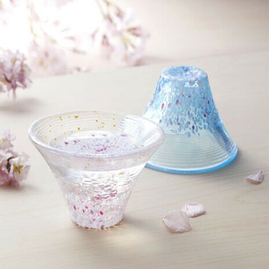 Sakura Fuji sake cups with cherry blossom and Mount Fuji motifs
