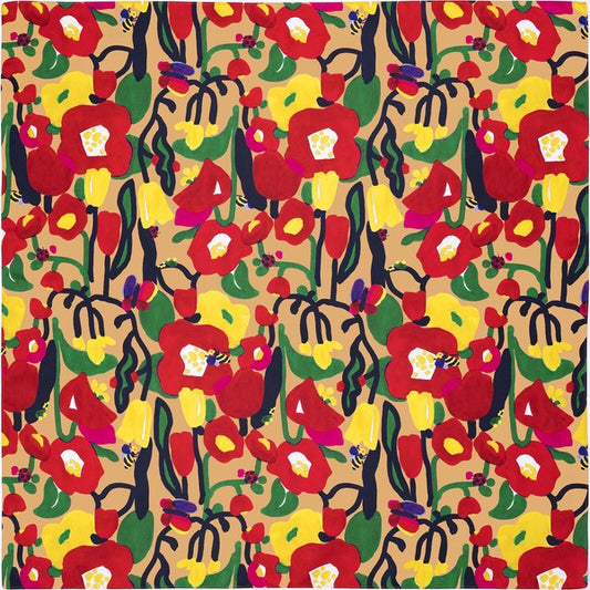 Beige camellia furoshiki cloth with water-repellent finish, made in Japan