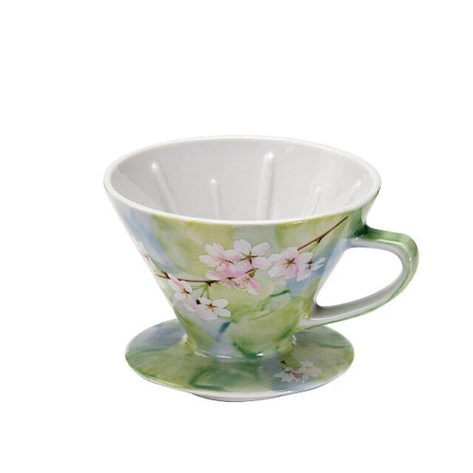 Sakura Blossom coffee dripper in fresh green with detailed cherry blossom design