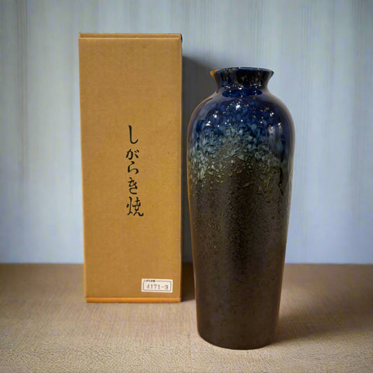 Blue Kiln Shigaraki vase presented as artisanal Japanese pottery gift