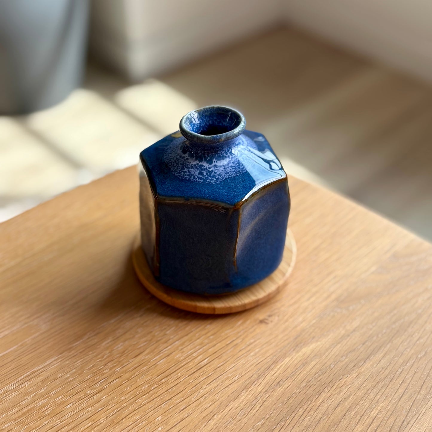 Japanese hexagonal mini vase with traditional namako glaze