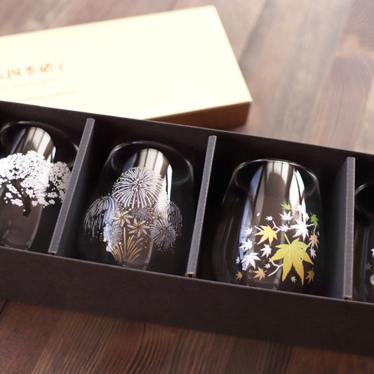 Made-in-Japan four seasons glassware set in presentation box