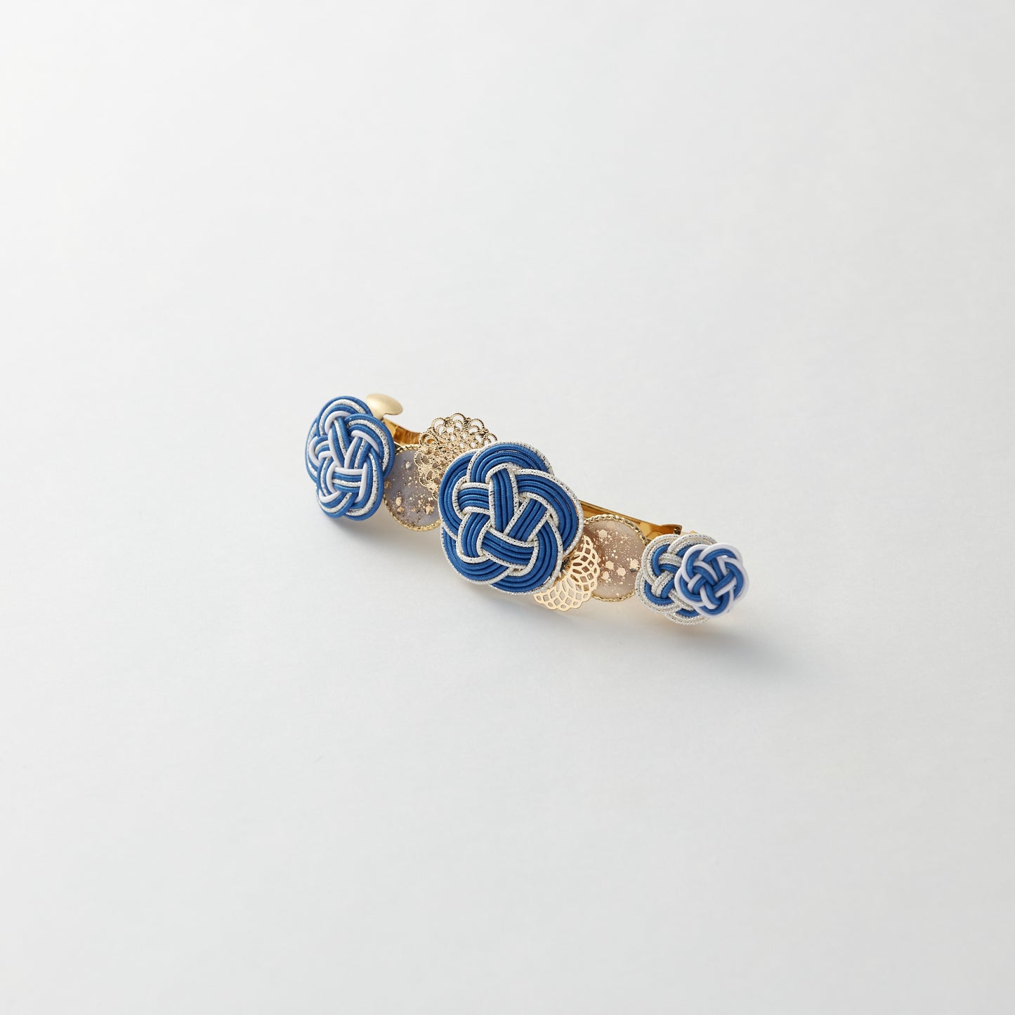 Japanese mizuhiki barrette with plum blossom design in blue