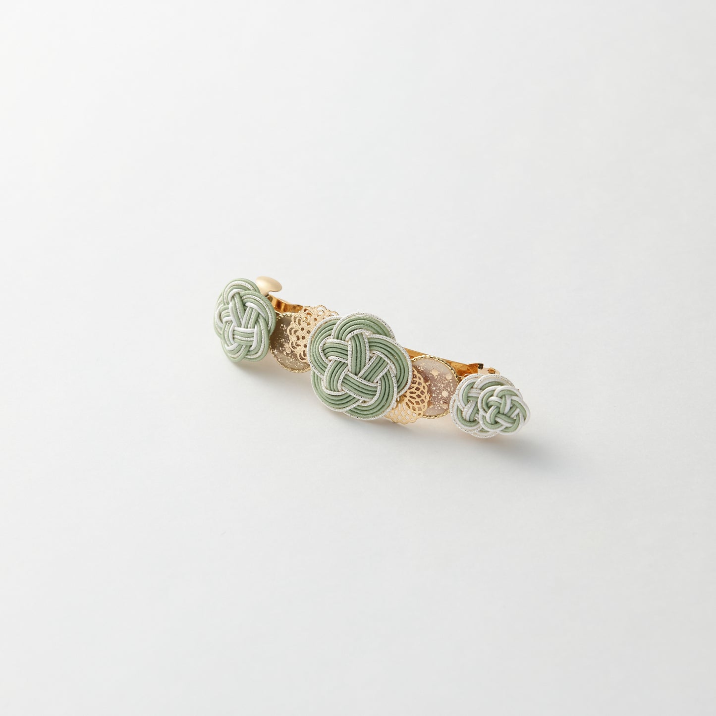 Japanese mizuhiki barrette with plum blossom design in green
