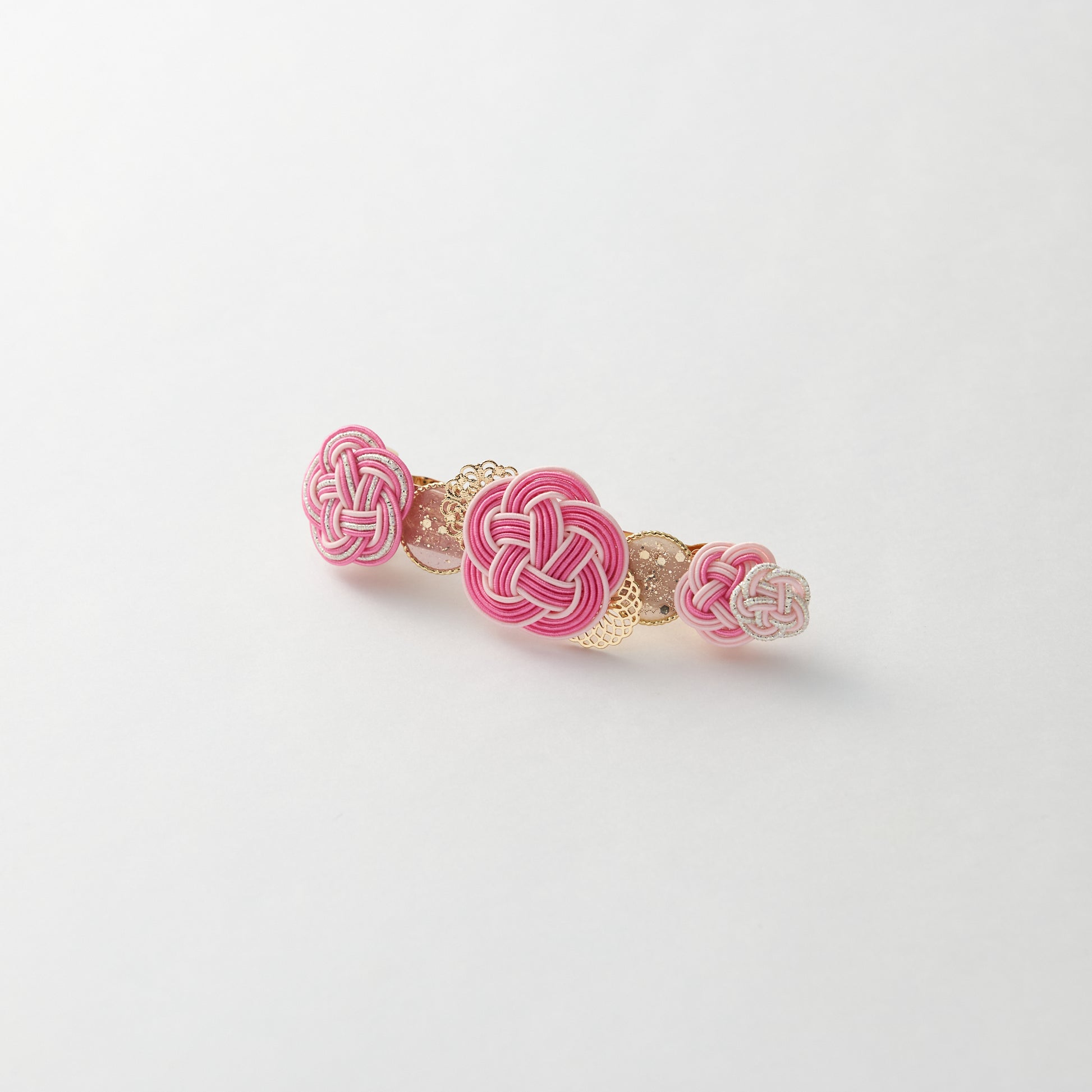 Japanese mizuhiki barrette with plum blossom design in light pink
