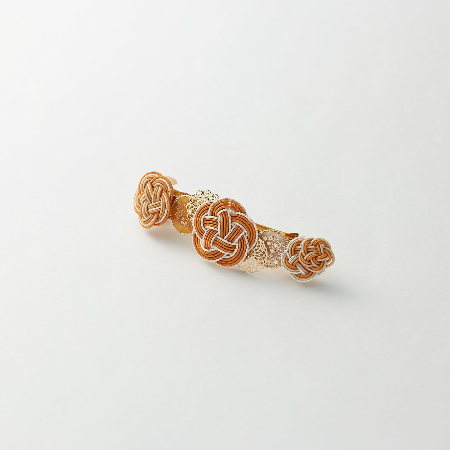 Japanese mizuhiki barrette with plum blossom design in orange