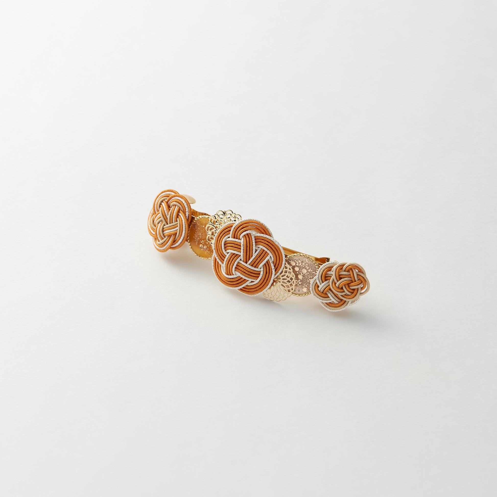 Japanese mizuhiki barrette with plum blossom design in orange