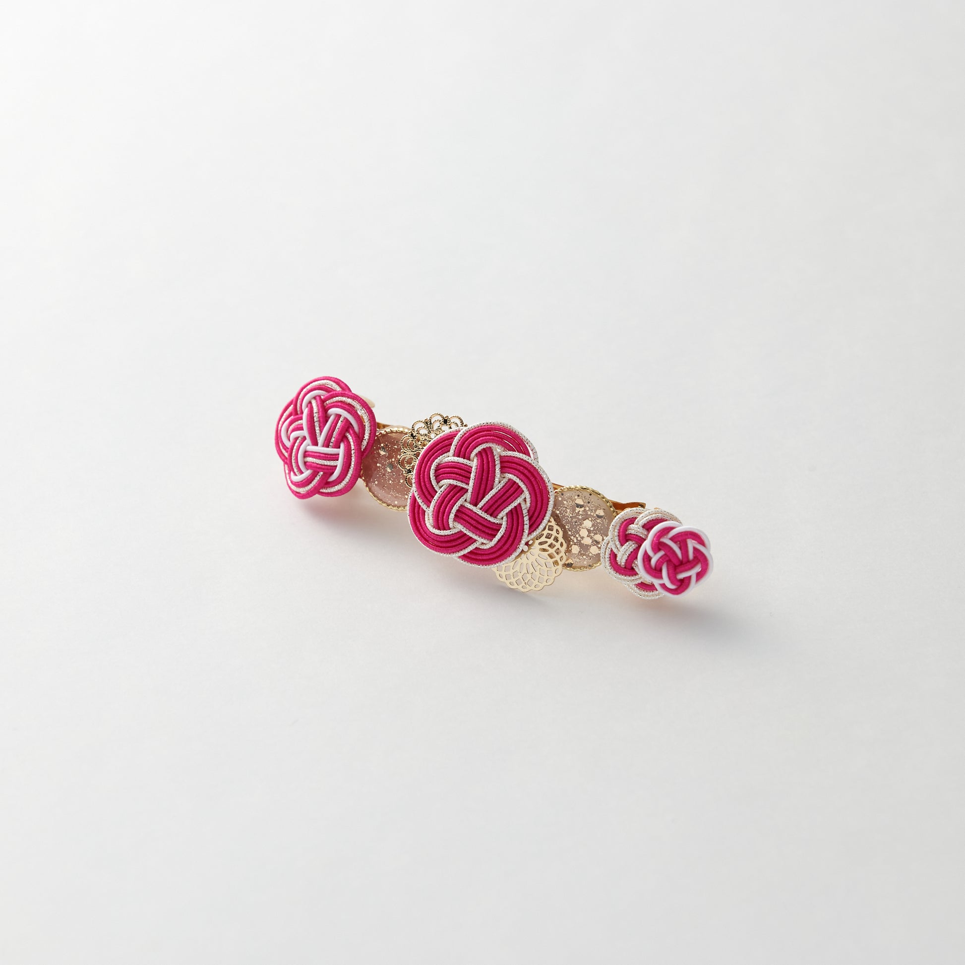 Japanese mizuhiki barrette with plum blossom design in pink