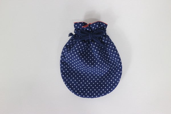 Japanese Awa Shijira-ori polka dot drawstring pouch
