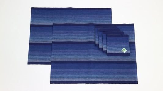 Awa Shijira weave placemat and coaster set in indigo stripe, made in Japan