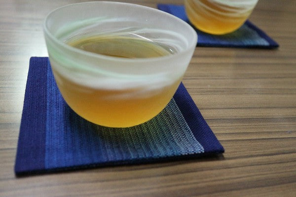 Indigo stripe coasters made from traditional Awa Shijira weave