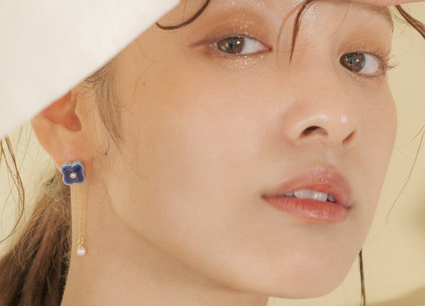 [Mikelo] Minoyaki Small Flower Pearl and Chain Earrings