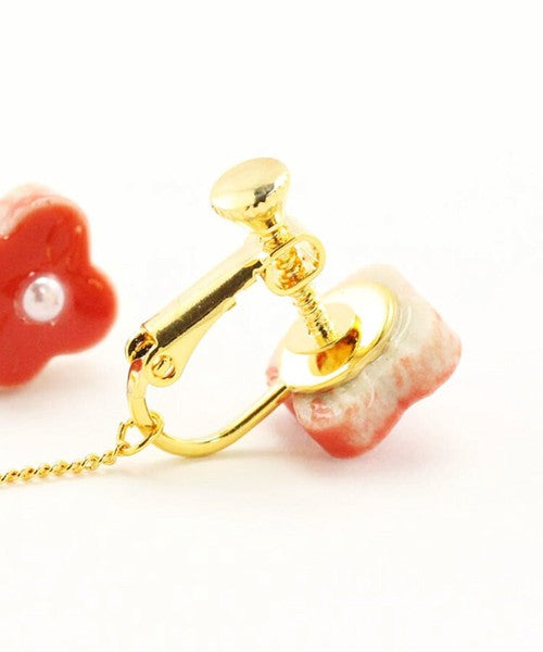 [Mikelo] Minoyaki Small Flower Pearl and Chain Earrings