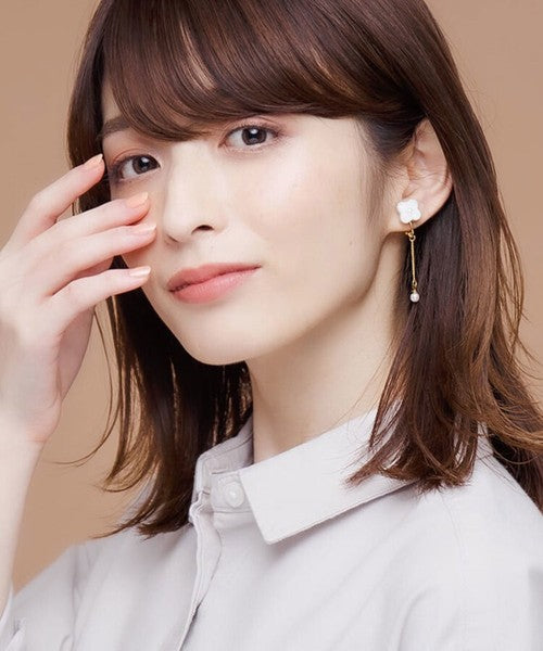 [Mikelo] Minoyaki Small Flower Pearl and Chain Earrings