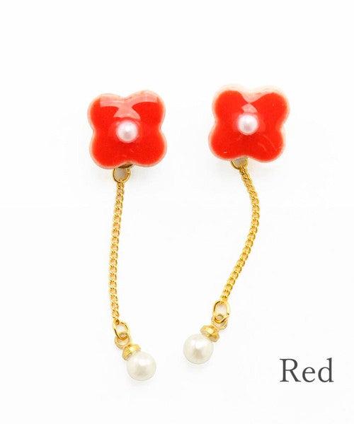 [Mikelo] Minoyaki Small Flower Pearl and Chain Earrings