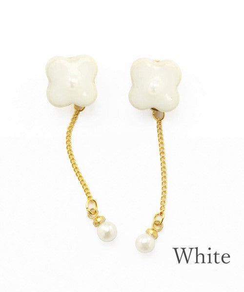 [Mikelo] Minoyaki Small Flower Pearl and Chain Earrings