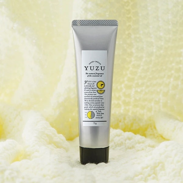 Japanese Yuzu Hand Cream 75g tube with fresh yuzu fruit, moisturizing citrus skincare