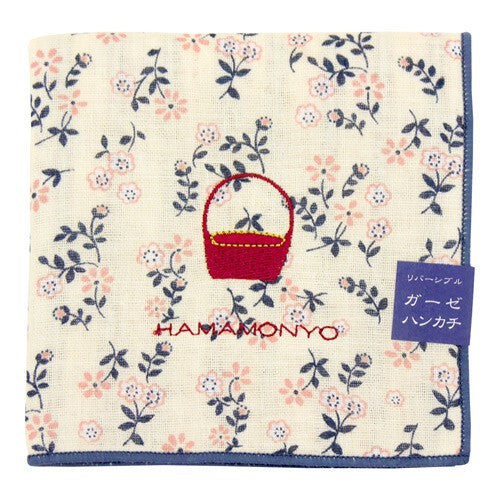 Detailed close-up of embroidery on Japanese gauze handkerchief