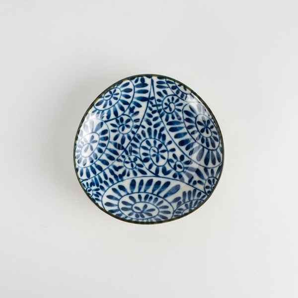 Blue and white mini plate with traditional pattern – made in Japan Mino ware