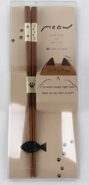 Wooden Cat Chopsticks & Chopstick Rest Set