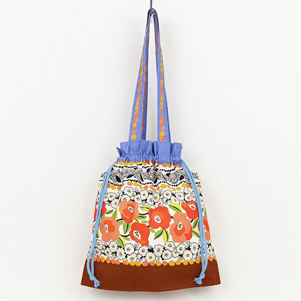 Japanese Floral Design Organic Cotton Drawstring Tote Bag