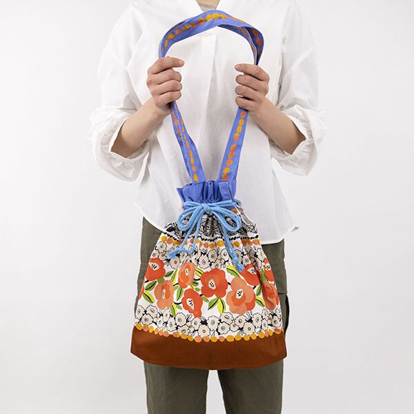 Japanese Floral Design Organic Cotton Drawstring Tote Bag