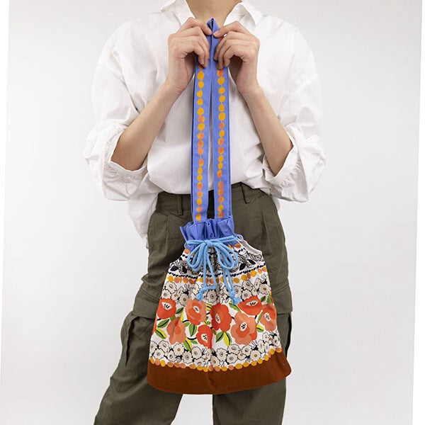 Japanese Floral Design Organic Cotton Drawstring Tote Bag