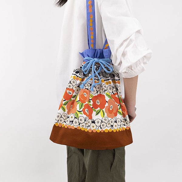 Japanese Floral Design Organic Cotton Drawstring Tote Bag