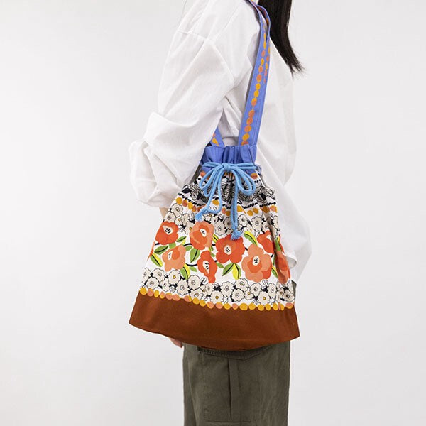 Japanese Floral Design Organic Cotton Drawstring Tote Bag