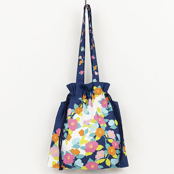 Japanese Floral Design Organic Cotton Drawstring Tote Bag