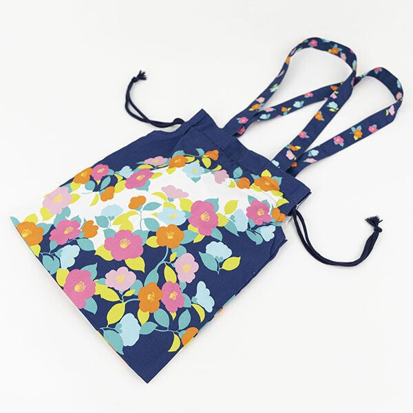 Japanese Floral Design Organic Cotton Drawstring Tote Bag