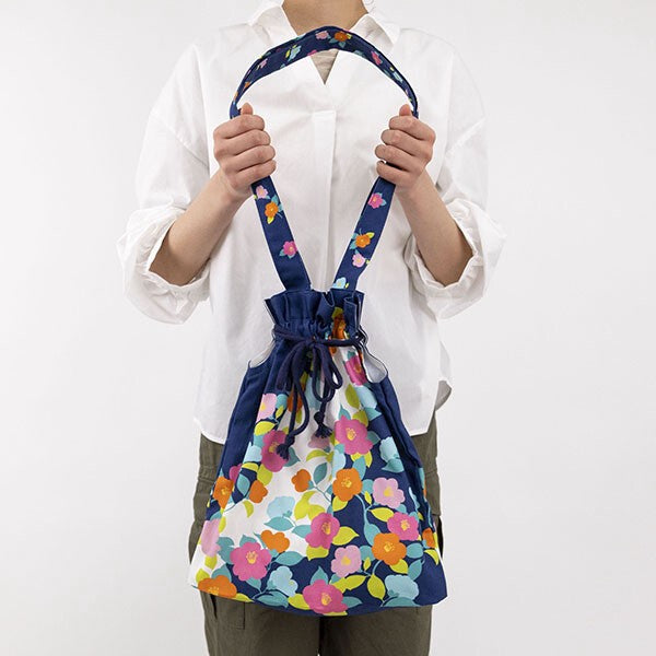 Japanese Floral Design Organic Cotton Drawstring Tote Bag