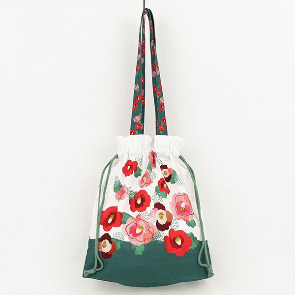 Japanese Floral Design Organic Cotton Drawstring Tote Bag