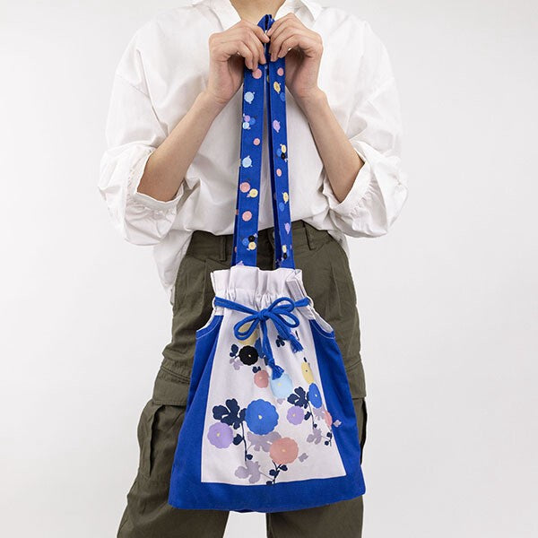 Japanese Floral Design Organic Cotton Drawstring Tote Bag