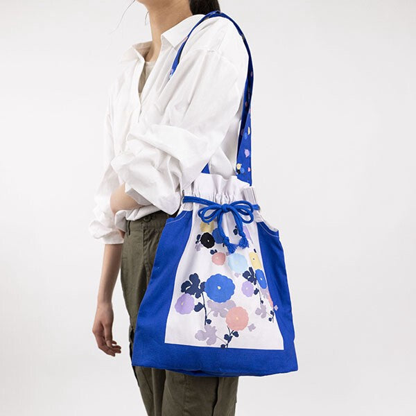 Japanese Floral Design Organic Cotton Drawstring Tote Bag