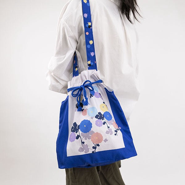 Japanese Floral Design Organic Cotton Drawstring Tote Bag