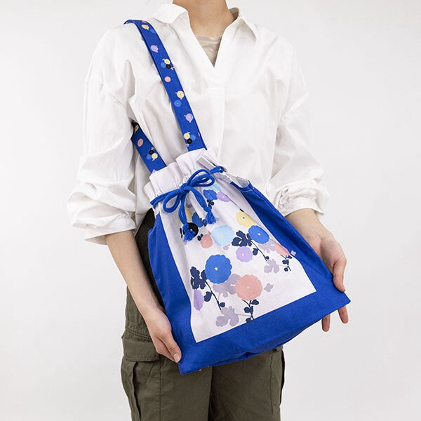 Japanese Floral Design Organic Cotton Drawstring Tote Bag