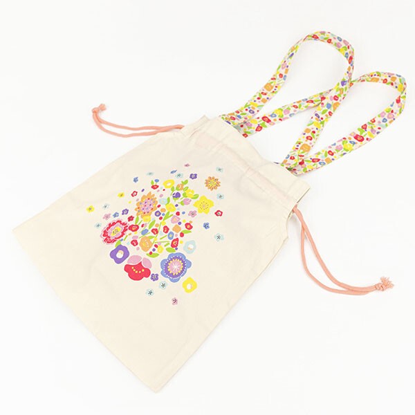 Japanese Floral Design Organic Cotton Drawstring Tote Bag