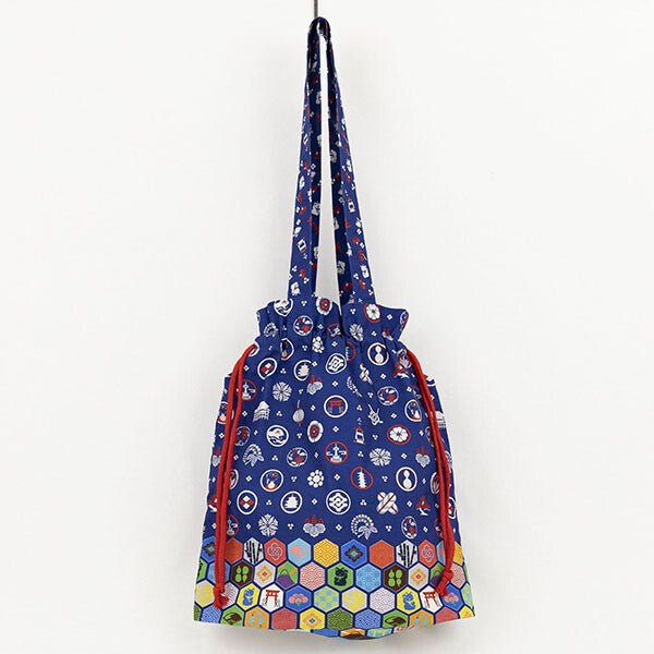 Japanese Floral Design Organic Cotton Drawstring Tote Bag