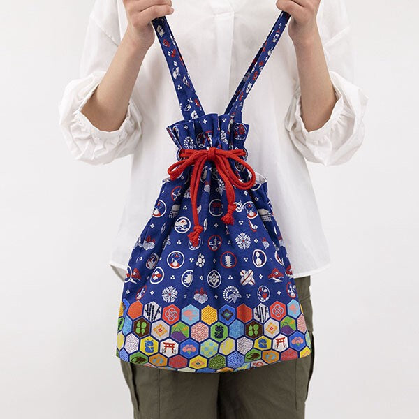 Japanese Floral Design Organic Cotton Drawstring Tote Bag