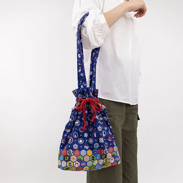 Japanese Floral Design Organic Cotton Drawstring Tote Bag