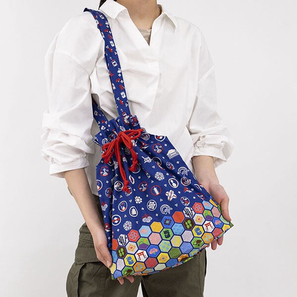 Japanese Floral Design Organic Cotton Drawstring Tote Bag