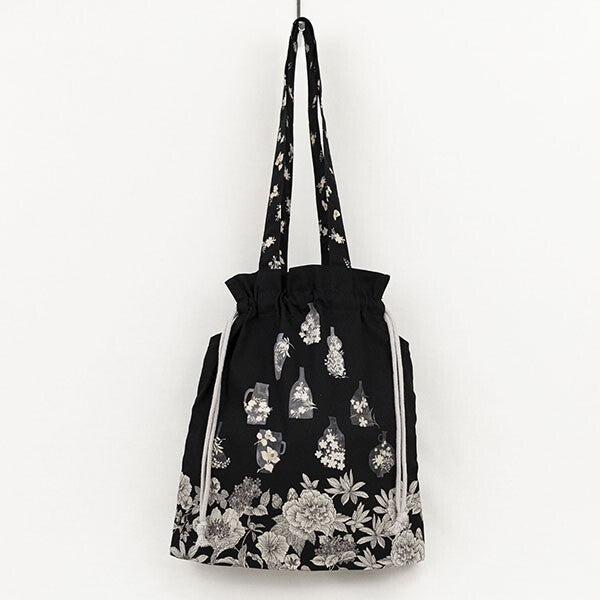 Japanese Floral Design Organic Cotton Drawstring Tote Bag