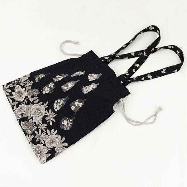 Japanese Floral Design Organic Cotton Drawstring Tote Bag