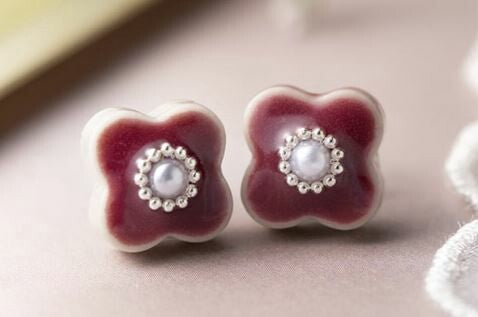 [Mikelo] Minoyaki Small Flower Pearl Earrings