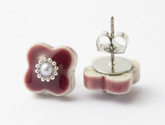 [Mikelo] Minoyaki Small Flower Pearl Earrings